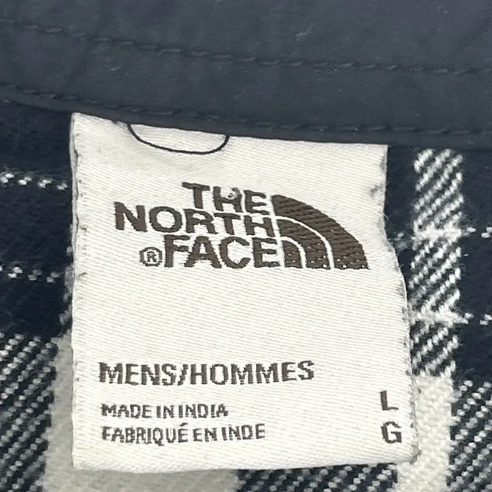 The North Face Shirt Men's‎ L Black White Plaid Flannel Button Up Pockets Hiking